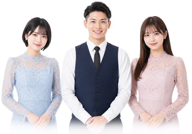 笑顔の女性キャスト3名